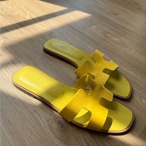 Hermes Oran Yellow Slide Sandals